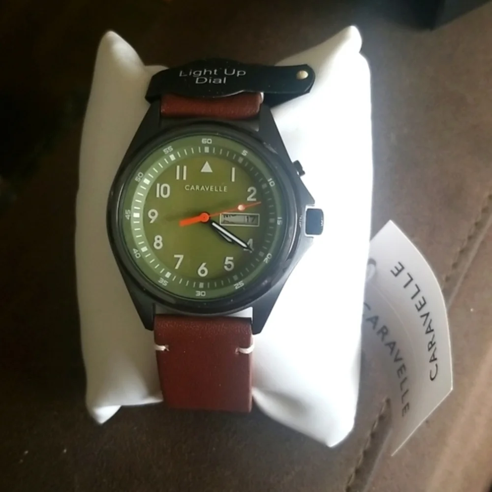 NWT Caravelle by Bulova Men's Brown Leather Strap Watch